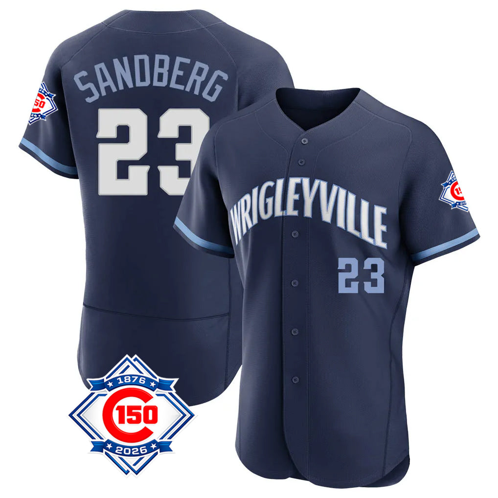 Chicago Cubs #23 Ryne Sandberg Player Navy CONTON City Connect 150th Anniversary Limited Elite Home Stitched Jerseys
