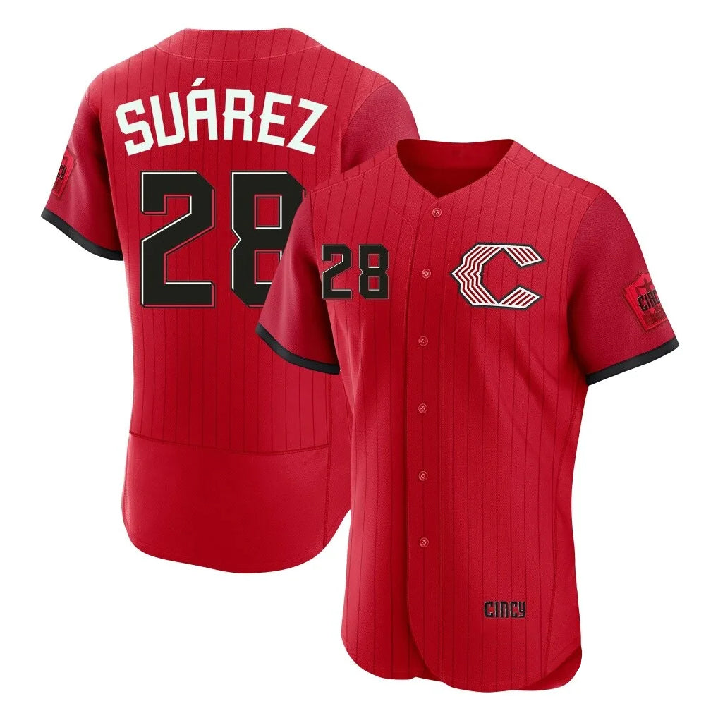 Cincinnati Reds #28 Eugenio Su¨¢rez Player Red CONTON 2026 City Connect Limited Elite Home Stitched Jerseys