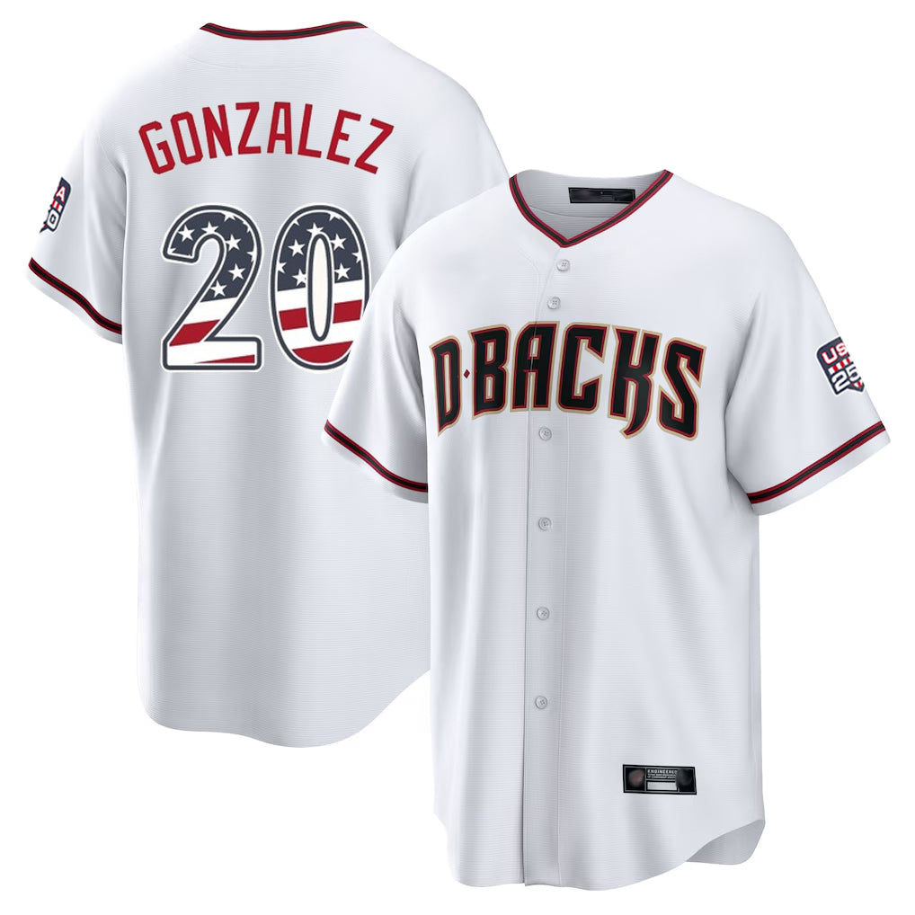 Arizona Diamondbacks #20 Luis Gonzalez Player White CONTON USA 250 Fourth of July Home Game Stitched Jerseys