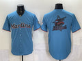 Miami Marlins Blue CONTON Team Big Logo Cool Base Stitched Jersey