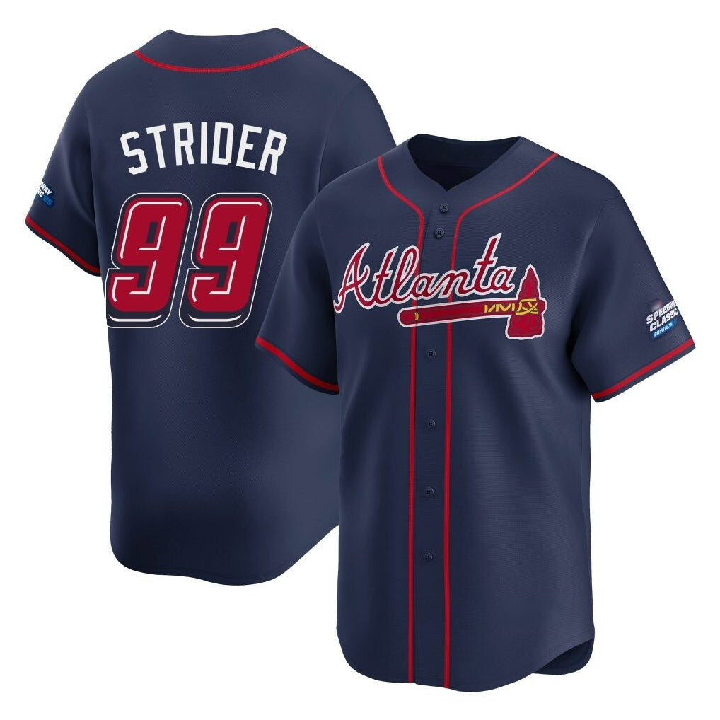 Atlanta Braves #99 Spencer Strider Player Navy CONTON 2025 Speedway Classic Home Game Stitched Jerseys