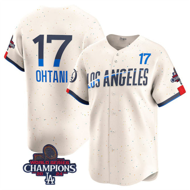 Los Angeles Dodgers #17 Shohei Ohtani Cream CONTON 2024 World Series Champions City Connect Limited Stitched Jersey