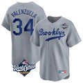Los Angeles Dodgers #34 Fernando Valenzuela Player Gray CONTON World Series Game Limited Home Stitched Jerseys