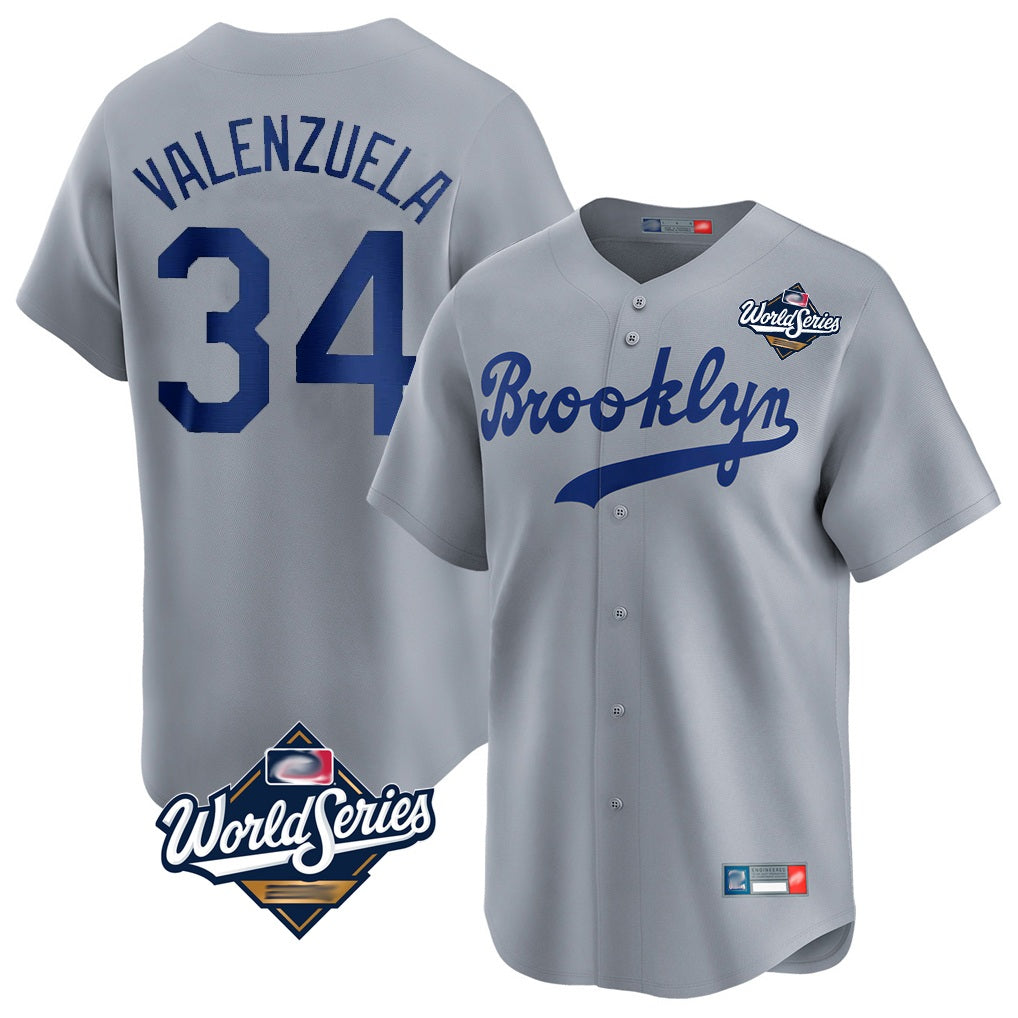 Los Angeles Dodgers #34 Fernando Valenzuela Player Gray CONTON World Series Game Limited Home Stitched Jerseys