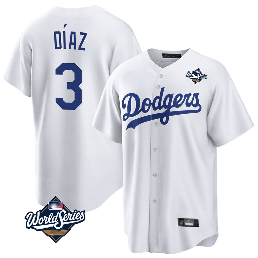 Los Angeles Dodgers #3 Edwin D¨ªaz Player White CONTON World Series Meet Game Home Stitched Jerseys