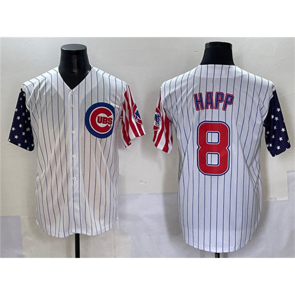 Chicago Cubs #8 Ian Happ White CONTON Pinstripe 2025 Independence Day Vapor Premier Limited Stitched Jersey