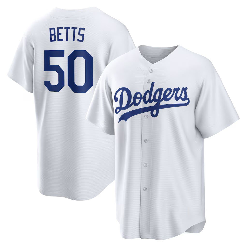 Los Angeles Dodgers #50 Mookie Betts White CONTON Home Replica Player Name Jersey
