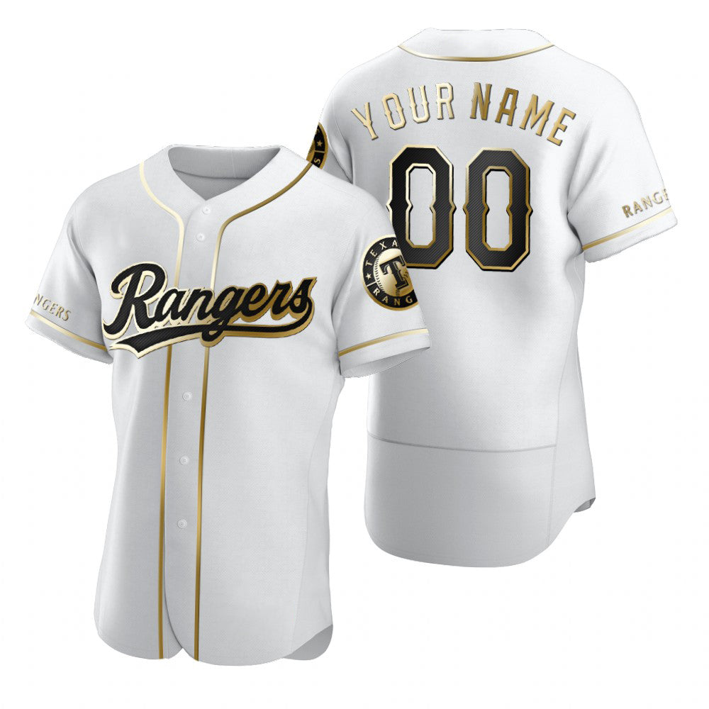 Custom Texas Rangers White CONTON Stitched Flex Base Golden Edition Jersey