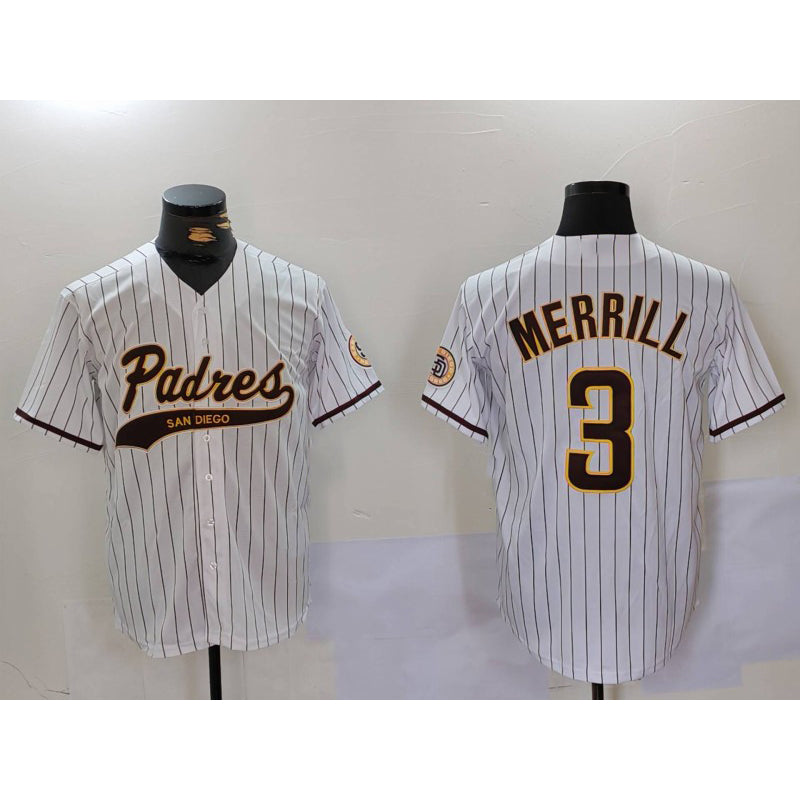 San Diego Padres #3 Jackson Merrill White CONTON 2023 Cool Base Stitched Jersey 2