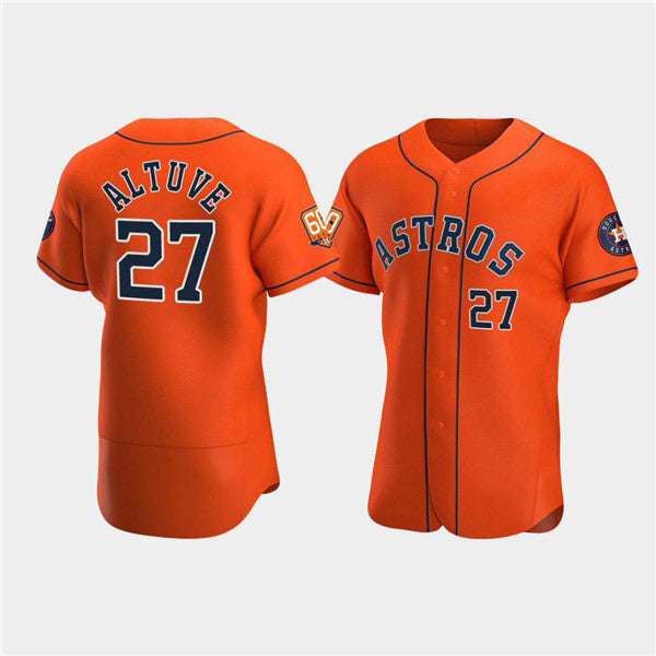 Houston Astros #27 Jose Altuve Orange CONTON 60th Anniversary Flex Base Stitched Jersey