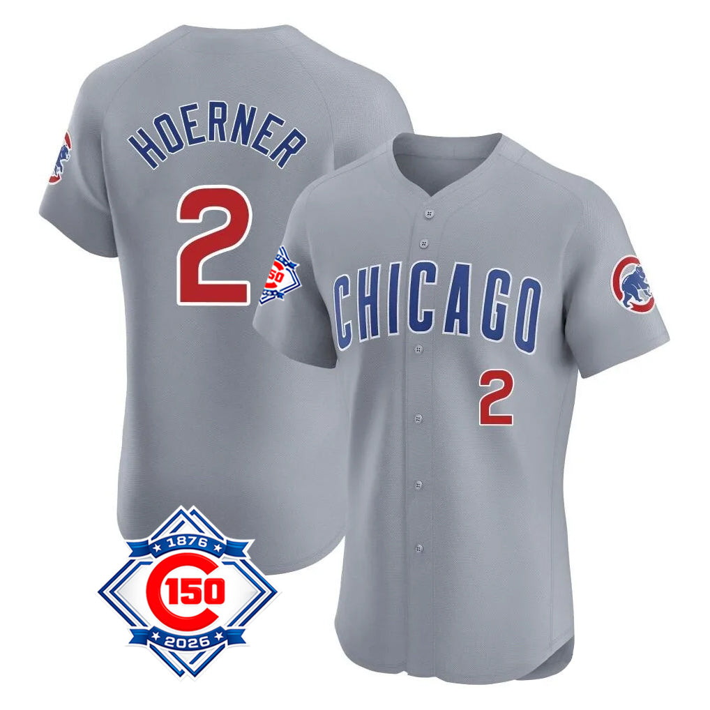 Chicago Cubs #2 Nico Hoerner Player Gray CONTON Road 150th Anniversary Limited Elite Home Stitched Jerseys