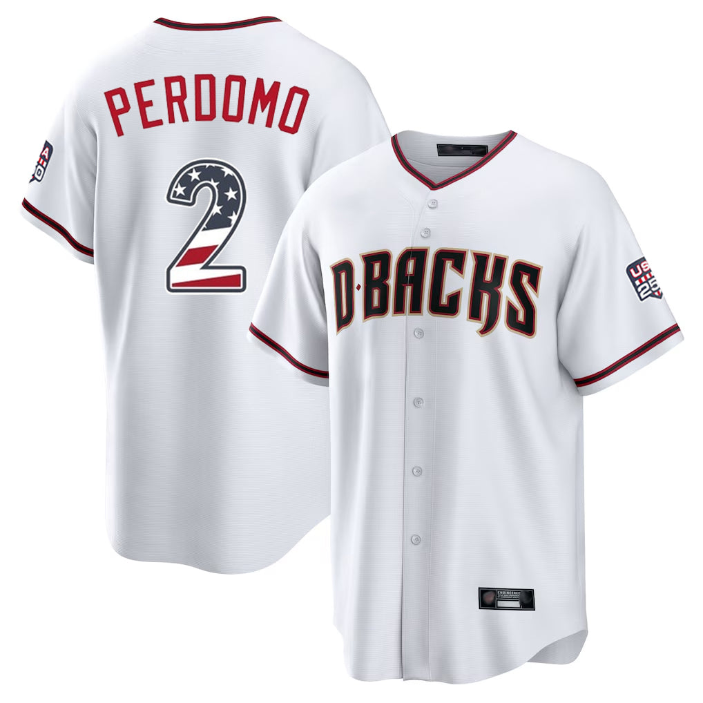 Arizona Diamondbacks #2 Geraldo Perdomo Player White CONTON USA 250 Fourth of July Home Game Stitched Jerseys