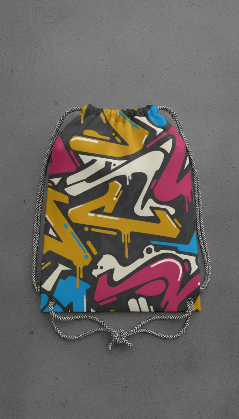 Branded graffiti drawstring bag
