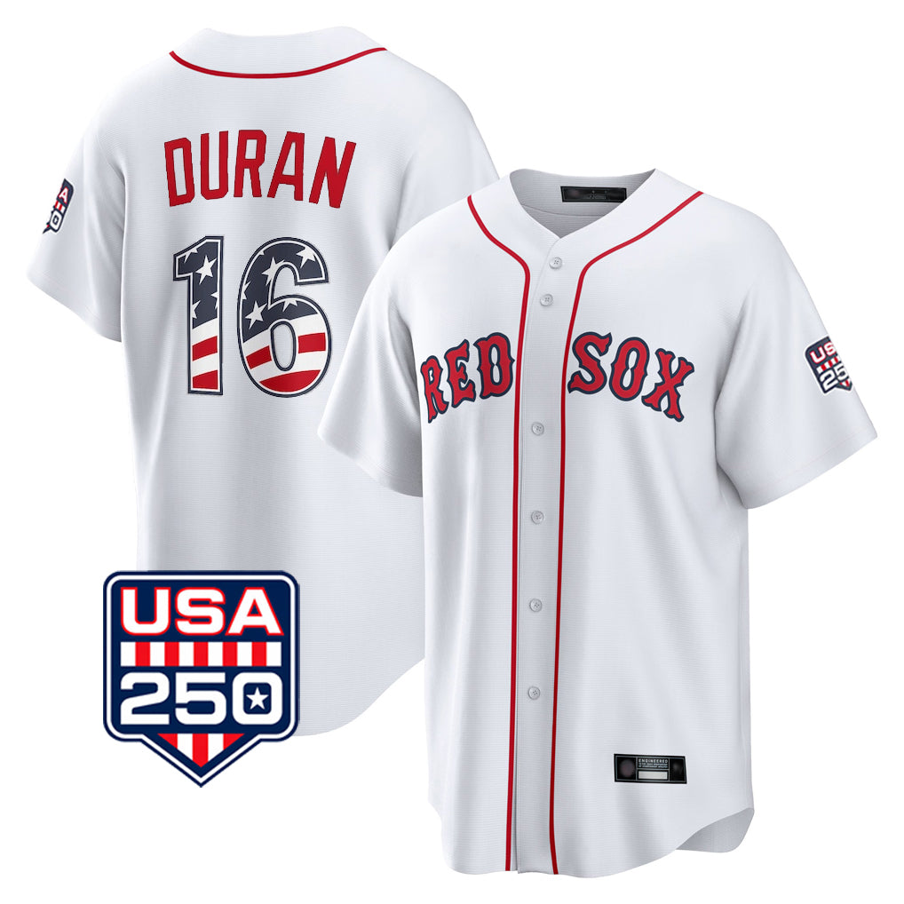 Boston Red Sox #16 Jarren Duran Player White CONTON USA 250 Fourth of July Home Game Stitched Jerseys