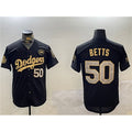 Los Angeles Dodgers #50 Mookie Betts Black Gold CONTON 2024 World Series With No. 34 Patch Limited Stitched Jersey