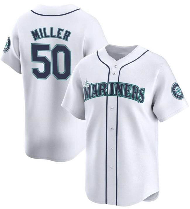 Seattle Mariners #50 Bryce Miller White CONTON Home Limited Stitched jersey