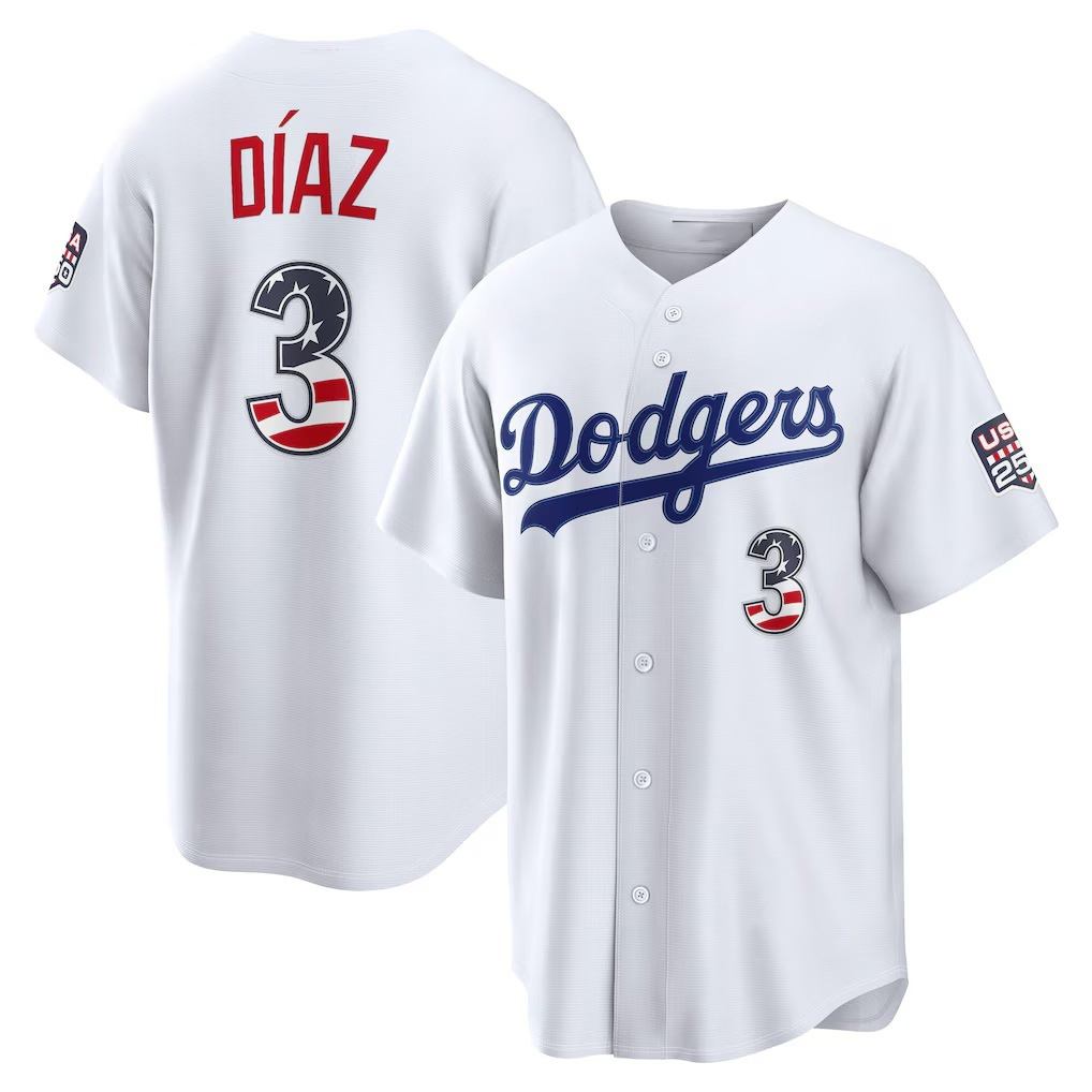 Los Angeles Dodgers #3 Edwin Diaz Fourth of July White CONTON USA 250 Stadium Jersey