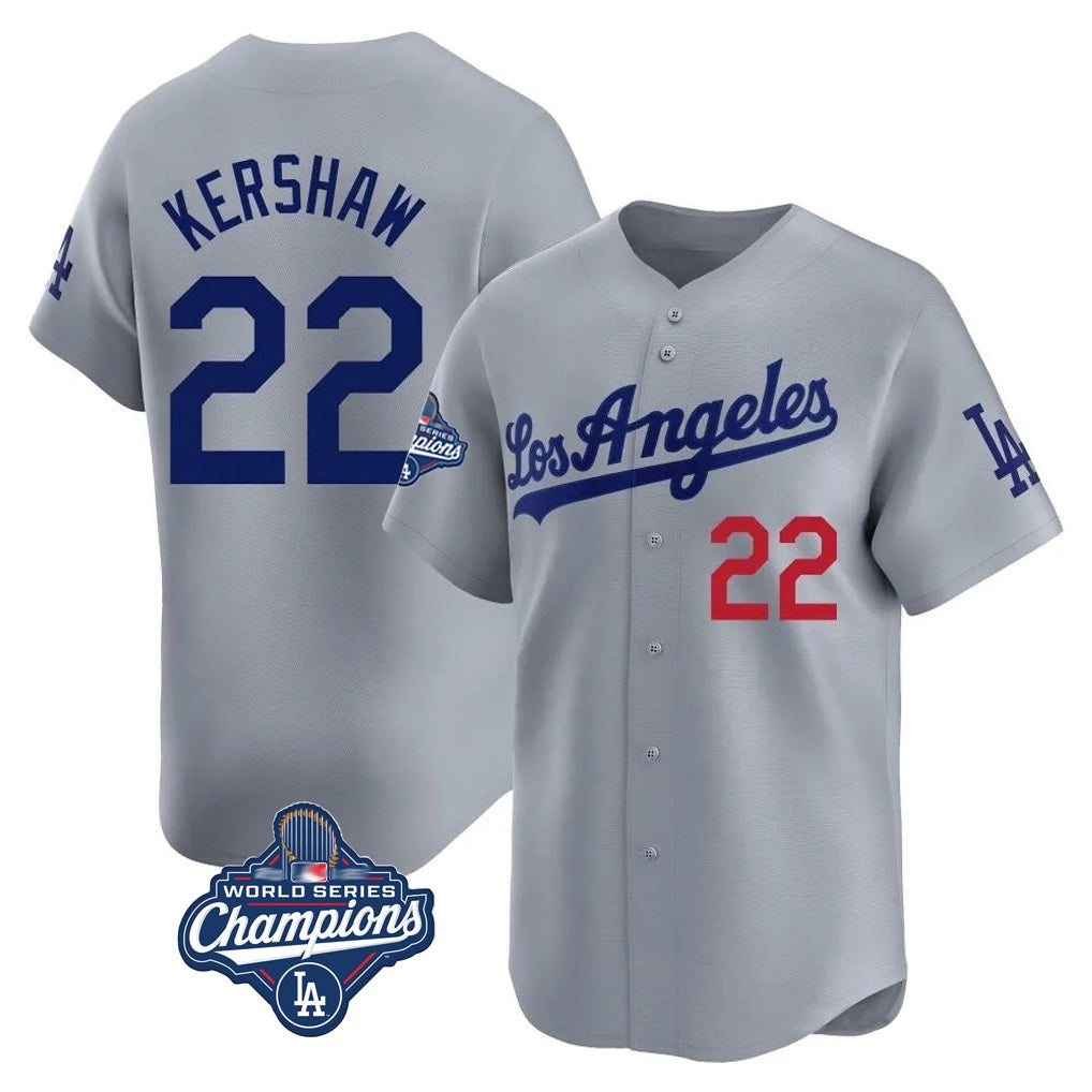 Los Angeles Dodgers #22 Clayton Kershaw Player Gray CONTON World Series Meet Limited Home Stitched Jerseys
