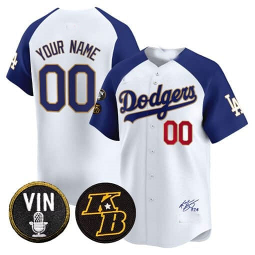 Custom Los Angeles Dodgers Vin Patch & Kobe Bryant Signature Vapor Premier Limited Jersey ¨C White 2 CONTON