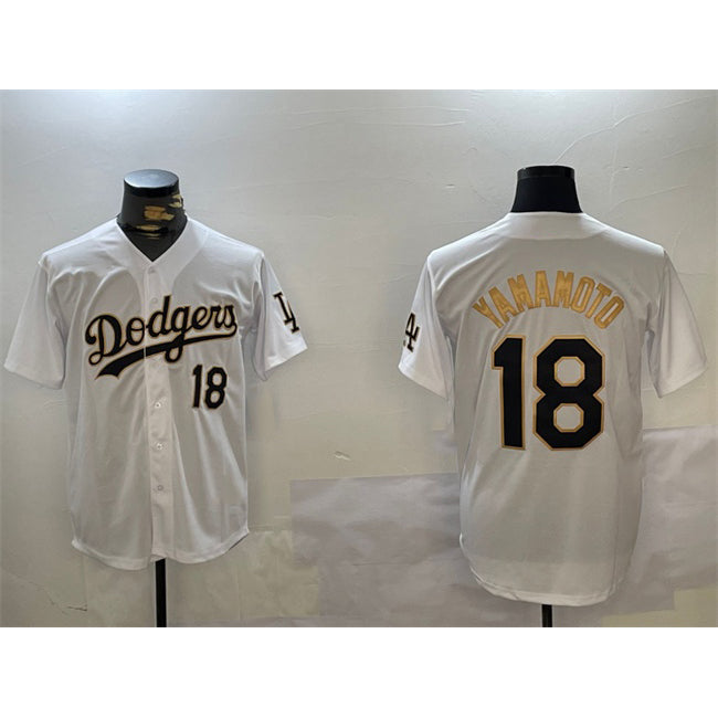 Los Angeles Dodgers #18 Yoshinobu Yamamoto White Gold CONTON Home Limited Stitched Jersey 2