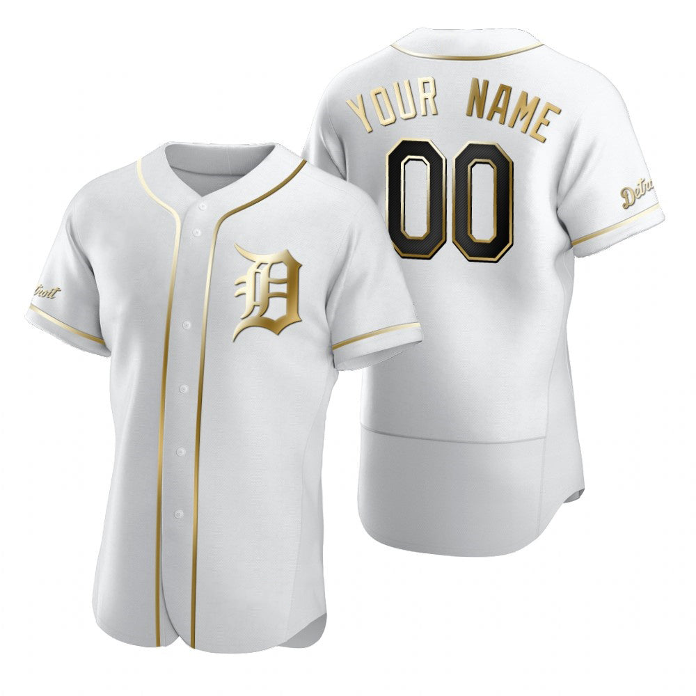 Custom Detroit Tigers White CONTON Stitched Flex Base Golden Edition Jersey