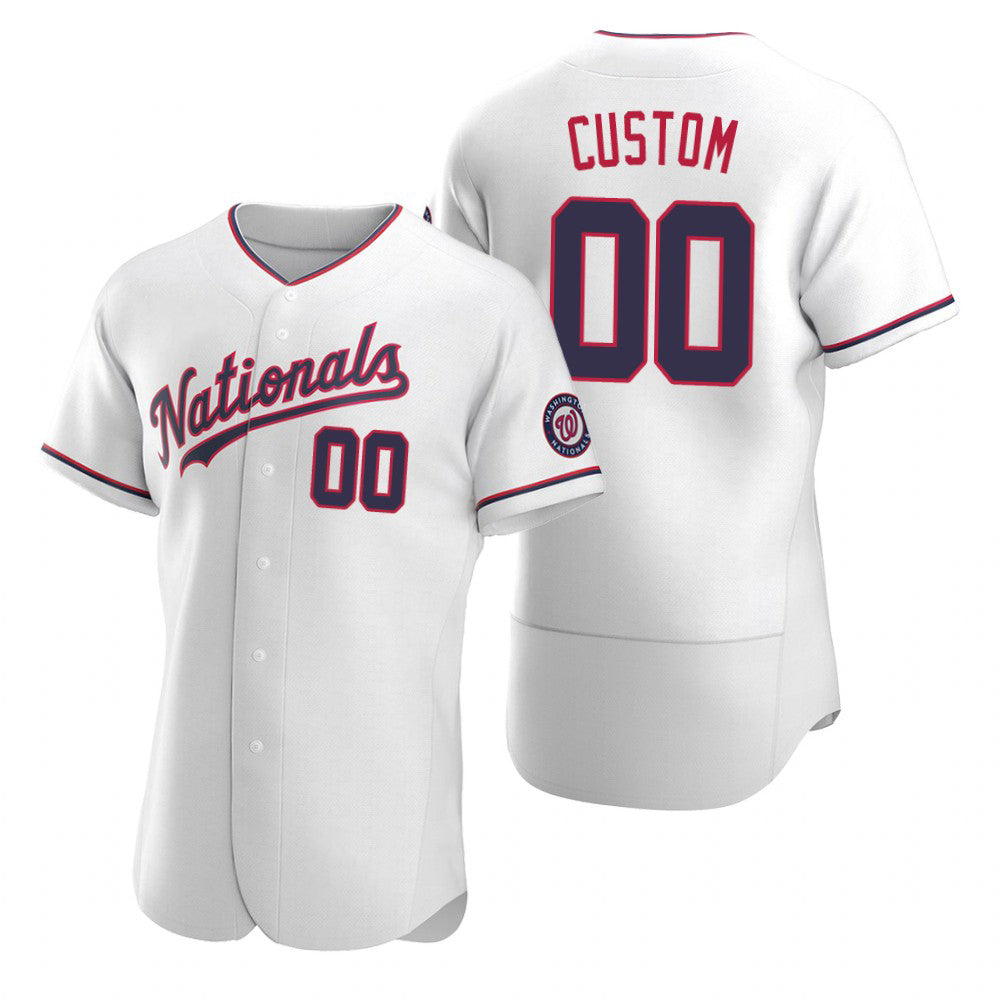 Custom Washington Nationals White CONTON Stitched Flex Base Jersey