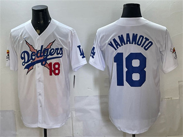Los Angeles Dodgers x One Piece #18 Yoshinobu Yamamoto White CONTON Vapor Premier Limited Stitched Jersey