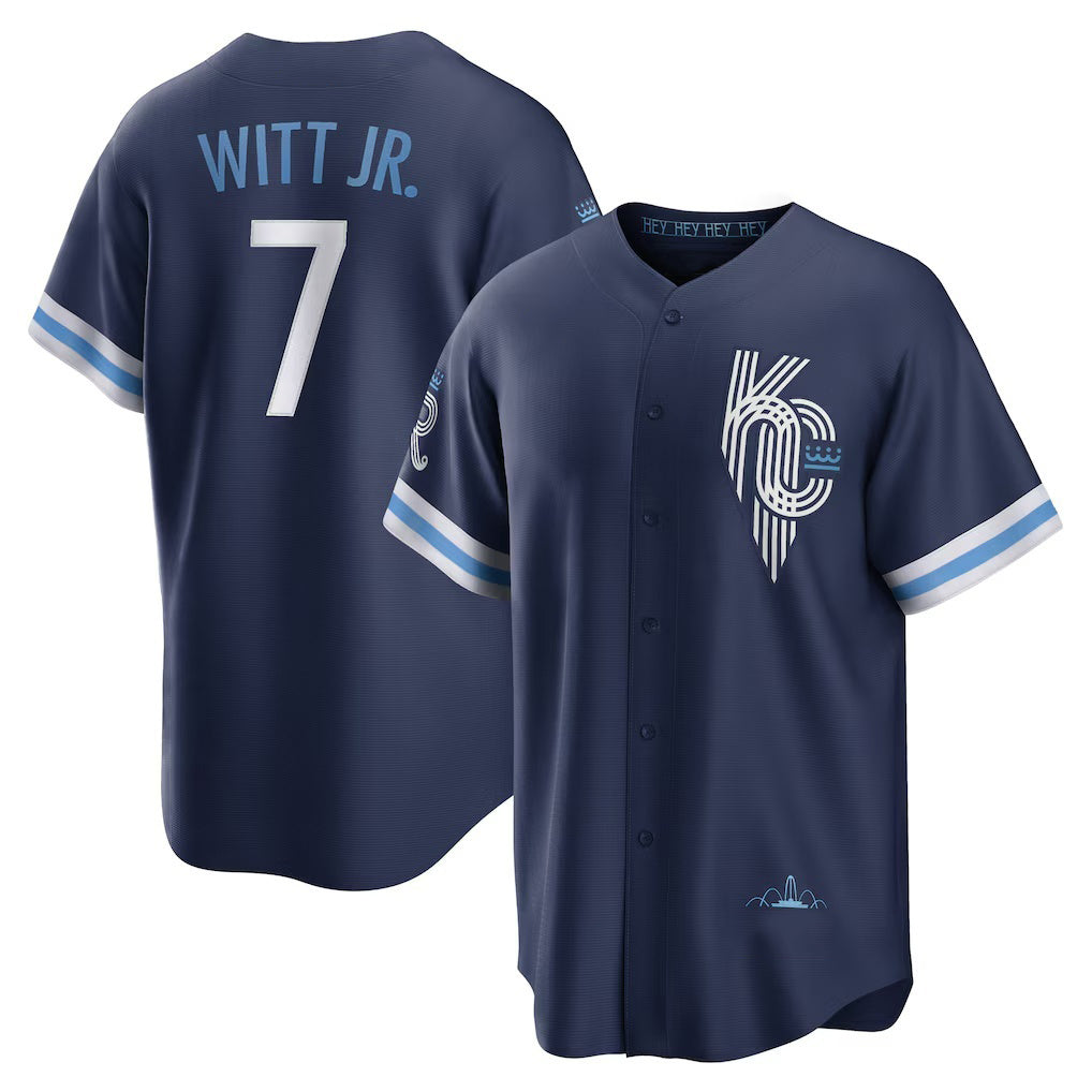 Kansas City Royals #7 Bobby Witt Jr. Navy CONTON City Connect Replica Player Jersey