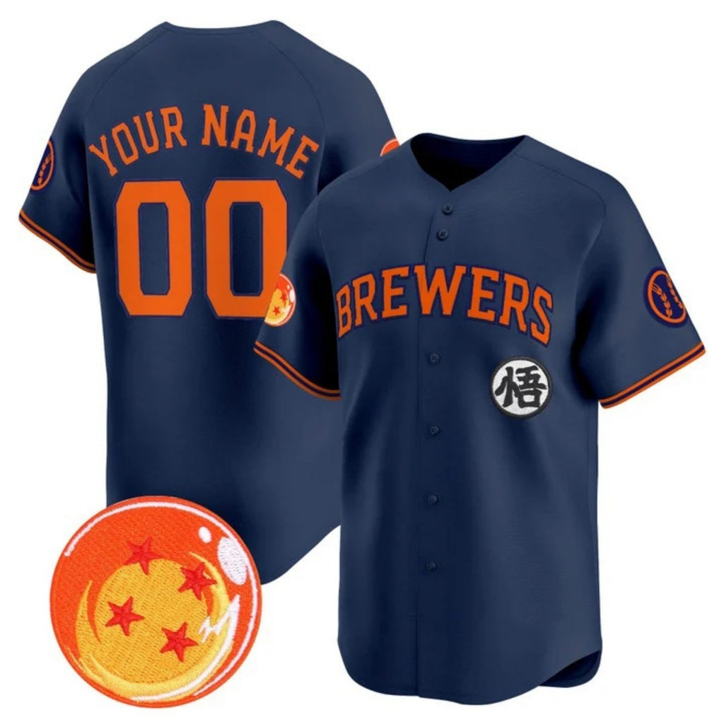 Custom Milwaukee Brewers x Dragon Ball Navy CONTON Vapor Premier Limited Jersey - All Stitched