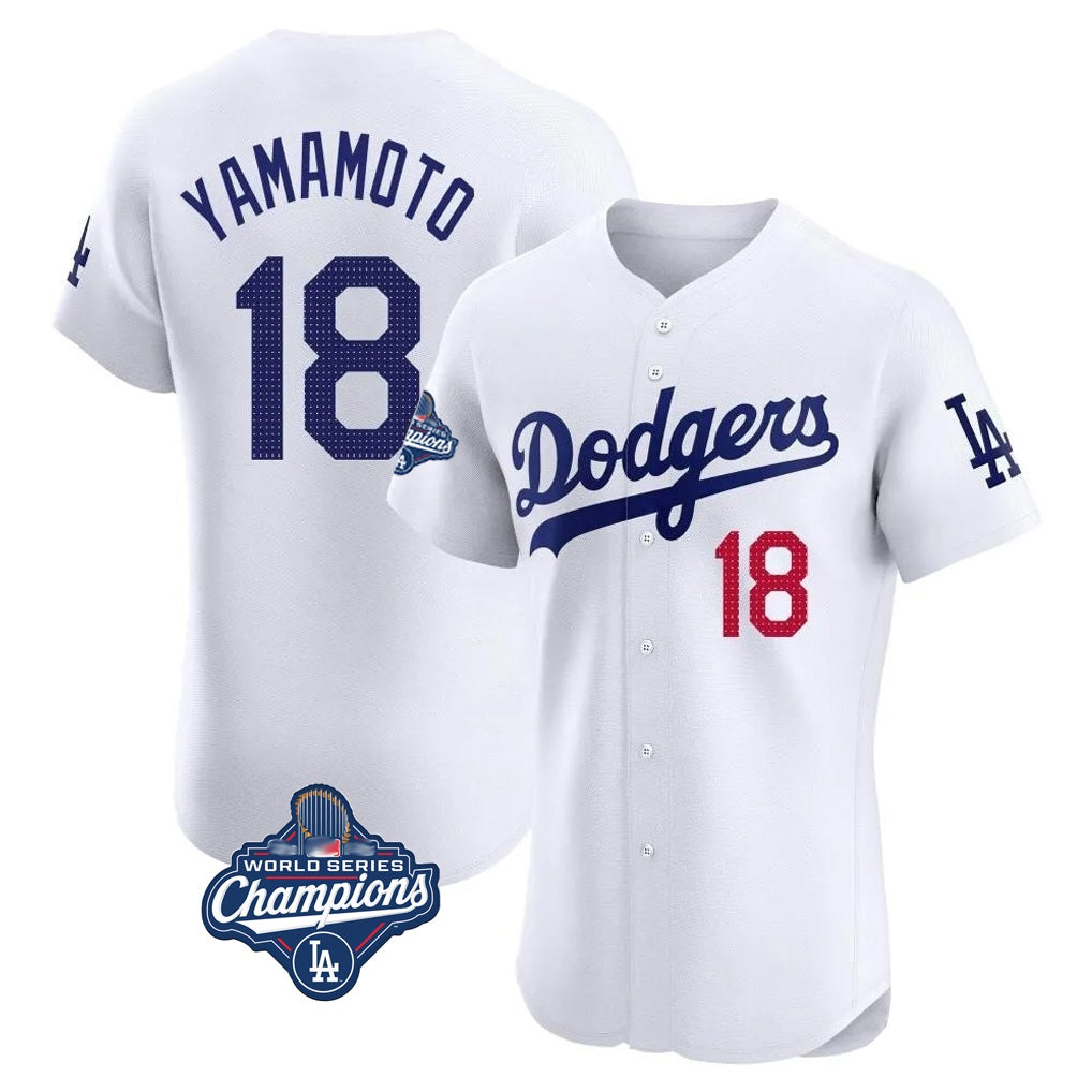 Los Angeles Dodgers #18 Yoshinobu Yamamoto Player White CONTON World Series Meet Limited Elite Home Stitched Jerseys