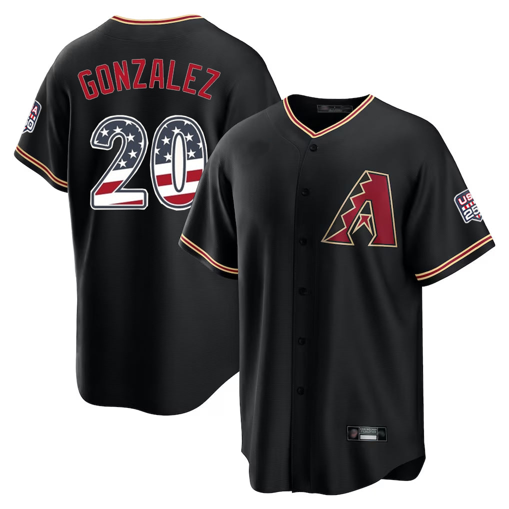 Arizona Diamondbacks #20 Luis Gonzalez Player Black CONTON USA 250 Fourth of July Game Home Stitched Jerseys