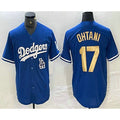 Los Angeles Dodgers #17 Shohei Ohtani Blue Gold CONTON Stitched Cool Base Jerseys