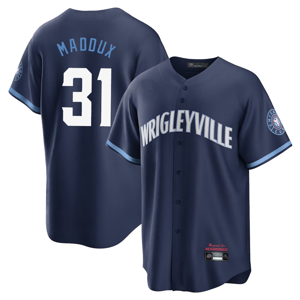 Chicago Cubs #31 Greg Maddux Player Navy CONTON City Connect Home Game Stitched Jerseys