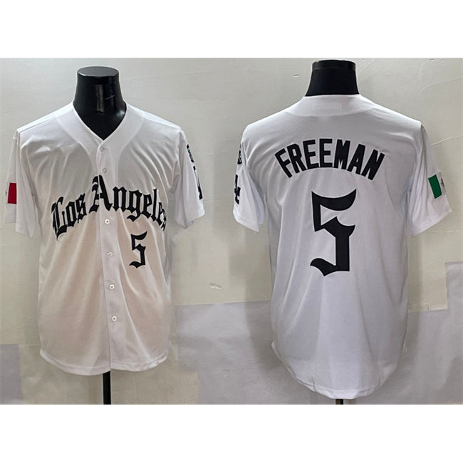 Los Angeles Dodgers #5 Freddie Freeman White CONTON Mexico 2025 LA Gothic Style With Fernando Patch Vapor Premier Limited Stitched Jersey