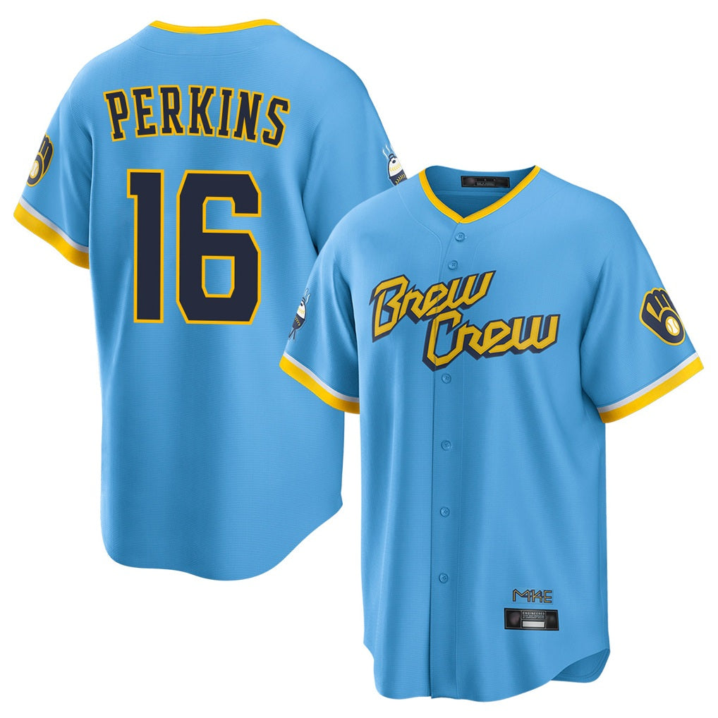 Milwaukee Brewers #16 Blake Perkins Player Light Blue CONTON City Connect Home Game Stitched Jerseys