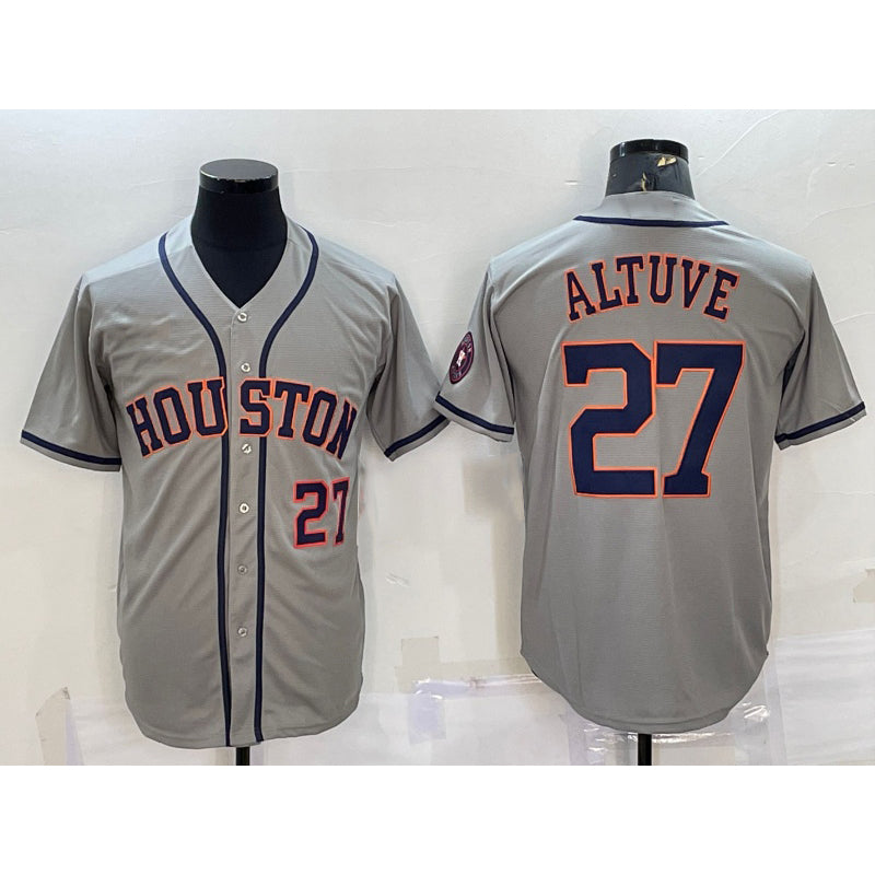 Houston Astros #27 Jose Altuve Number Grey CONTON With Patch Stitched Cool Base Jersey