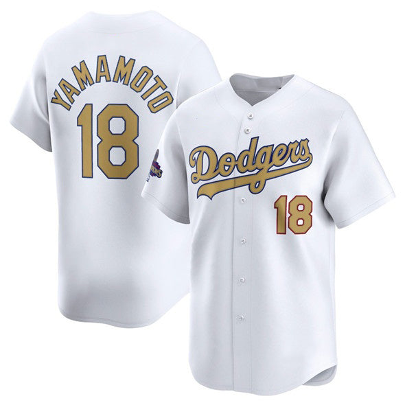 Los Angeles Dodgers #18 Yoshinobu Yamamoto White CONTON 2025 Gold Collection Limited Stitched Jersey
