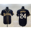 Seattle Mariners #24 Ken Griffey Jr. Black Gold CONTON Cool Base Stitched Jersey