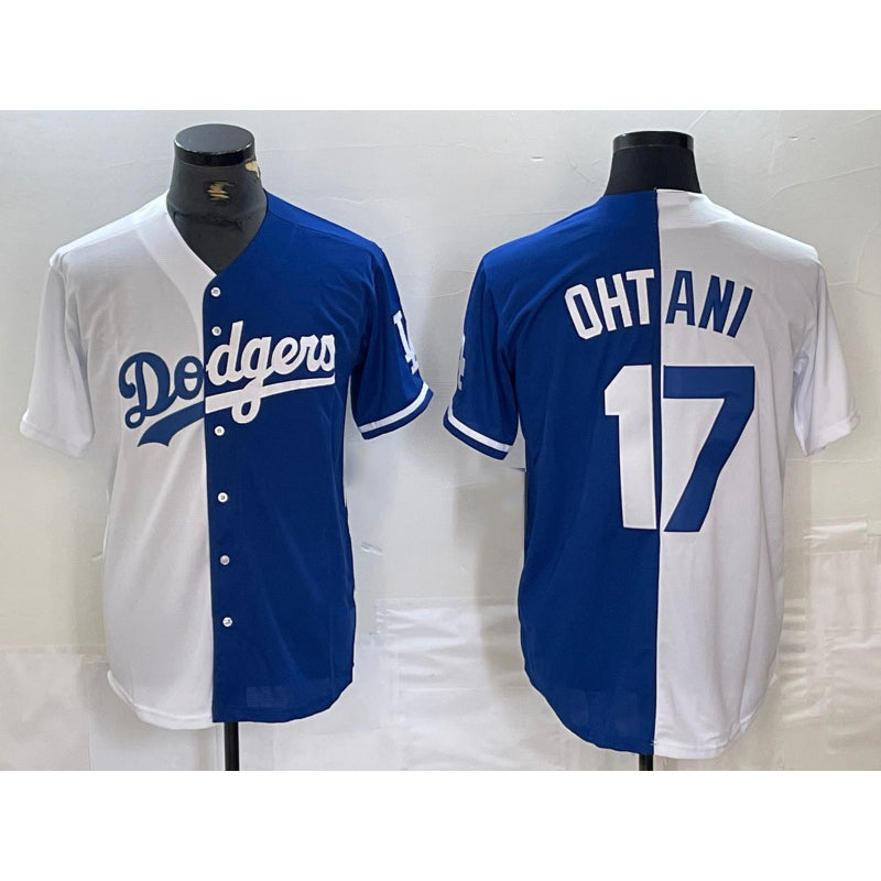 Los Angeles Dodgers #17 Shohei Ohtani White Blue CONTON Two Tone Stitched Jerseys