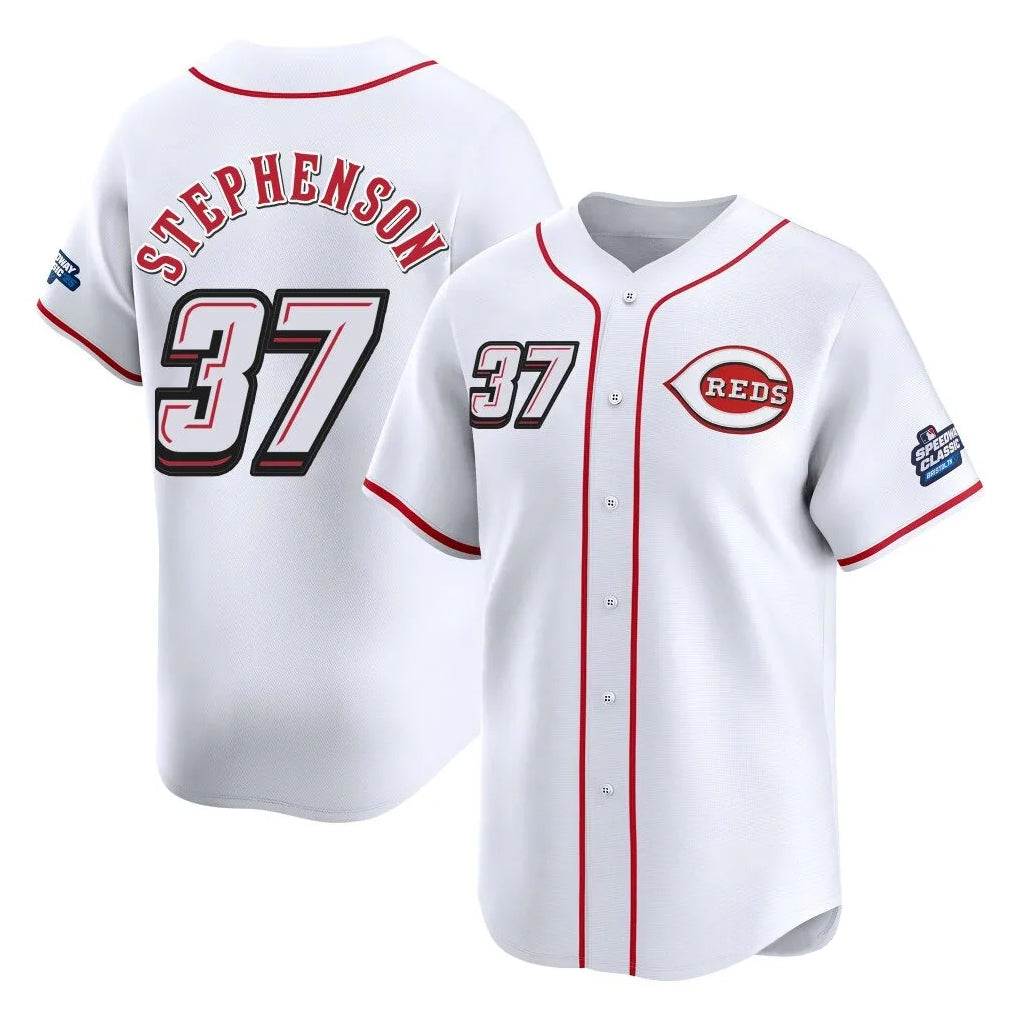 Cincinnati Reds #37 Tyler Stephenson Player White CONTON Speedway Classic Home Limited Stitched Jerseys