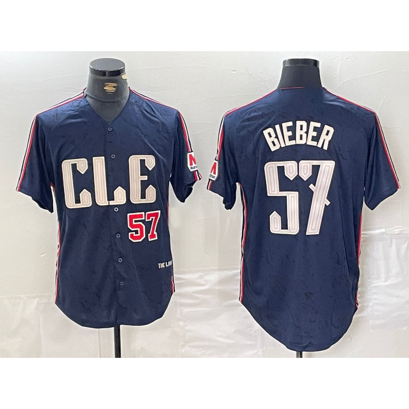 Cleveland Guardians #57 Shane Bieber Number Navy CONTON 2024 City Connect Limited Stitched Jerseys