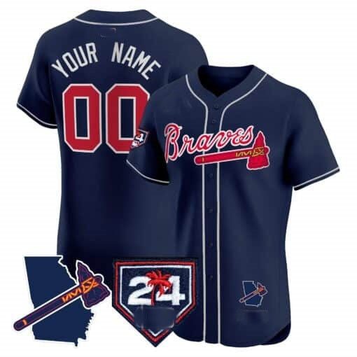 Custom Atlanta Braves 2024 Spring Training & Georgia Patch Vapor Premier Elite Jersey ¨CNavy CONTON