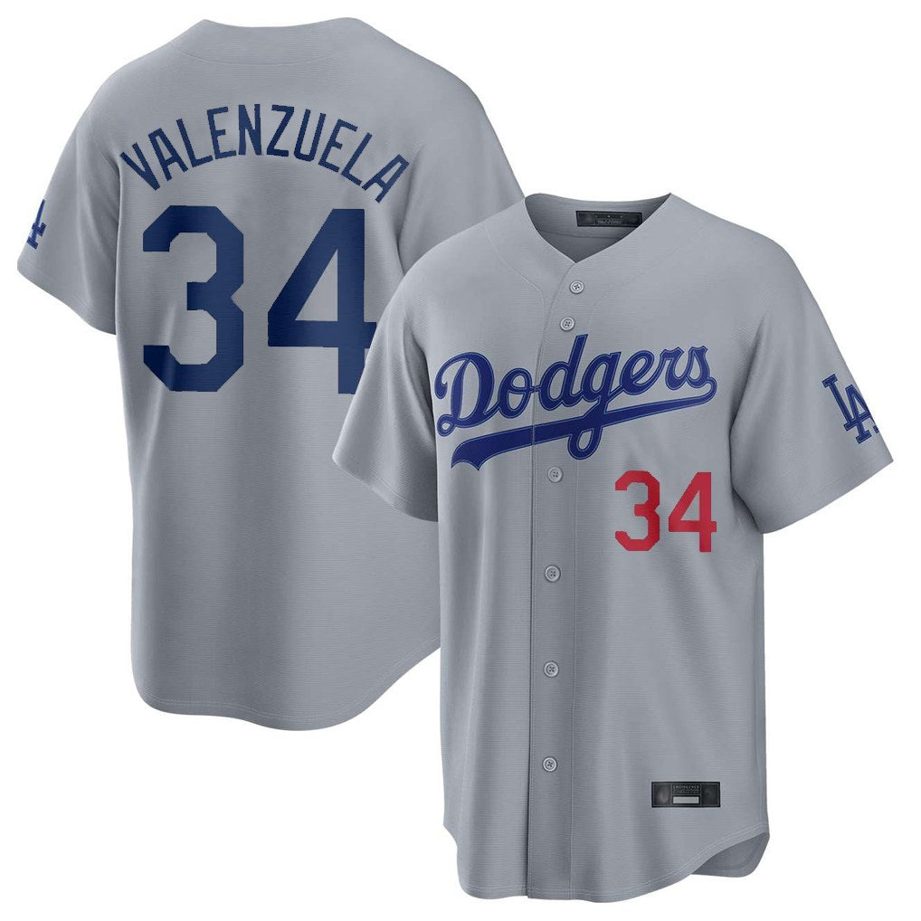 Los Angeles Dodgers #34 Fernando Valenzuela Player Gray CONTON Game Home Stitched Jerseys