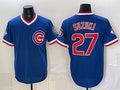 Chicago Cubs #27 Seiya Suzuki Royal CONTON 150th Anniversary Throwback Vapor Limited Stitched Jersey