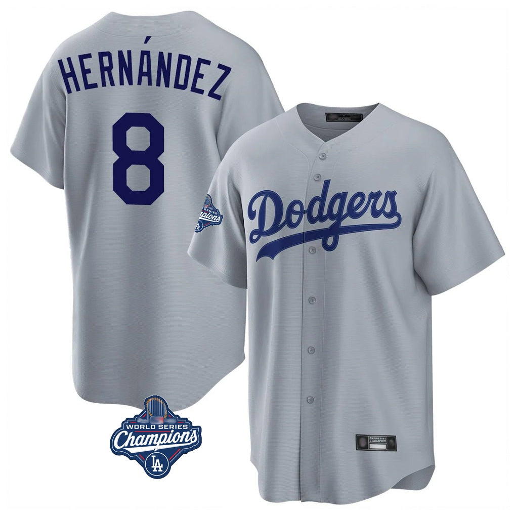 Los Angeles Dodgers #8 Enrique Hern¨¢ndez Player Gray CONTON World Series Meet Game Stitched Jerseys