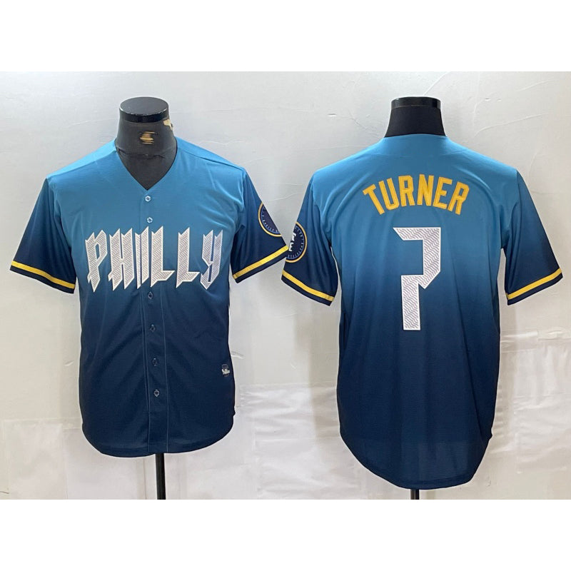 Philadelphia Phillies #7 Trea Turner Blue CONTON 2024 City Connect Limited Stitched Jersey