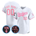 Custom Los Angeles Dodgers Active Player White Pink CONTON With Vin & Kobe Patch Limited Stitched Jersey