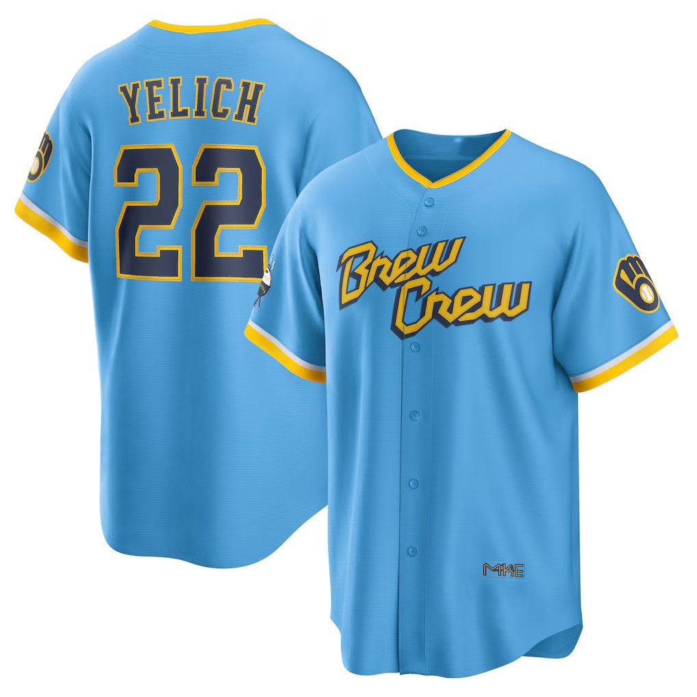 Milwaukee Brewers #22 Christian Yelich Powder Blue CONTON City Connect Replica Player Jersey