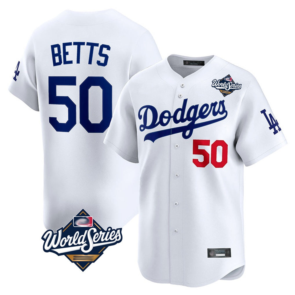 Los Angeles Dodgers #50 Mookie Betts Player White CONTON World Series Limited Home Stitched Jerseys