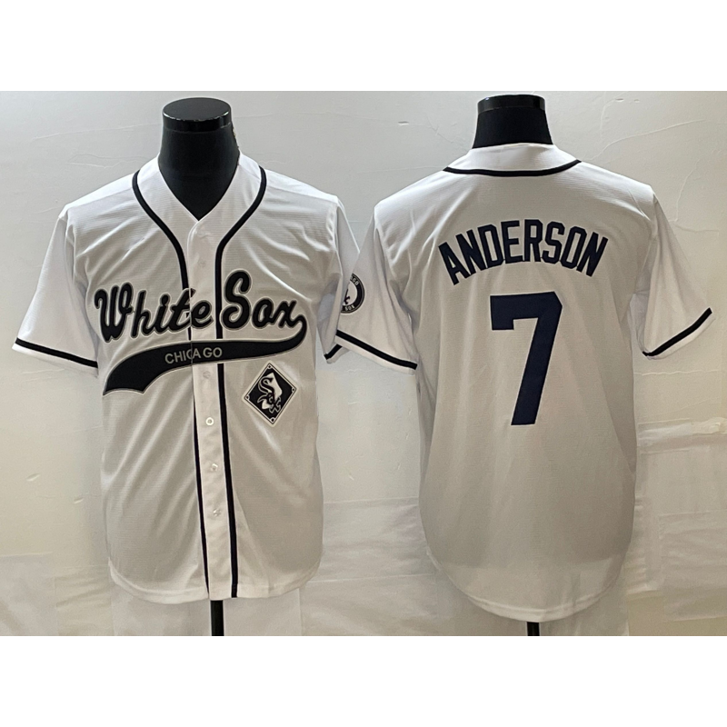 Chicago White Sox #7 Tim Anderson White CONTON Cool Base Stitched Jersey 2